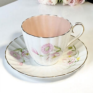 Vintage Susie Cooper Bone China Tea Cup and Saucer Set White Pink Floral